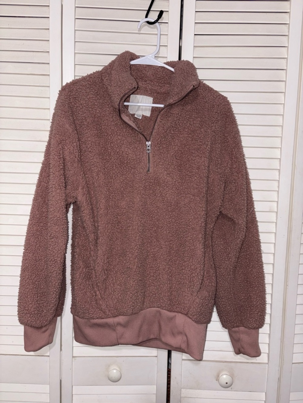 American Eagle Pink Sherpa Quarter-Zip Pullover